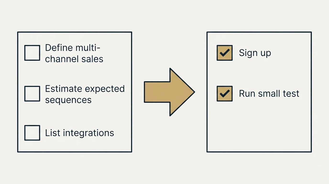Before-and-after steps: Getting Started Checklist (Define multi-channel sales, Estimate expected sequences, List integrations, Sign up)
