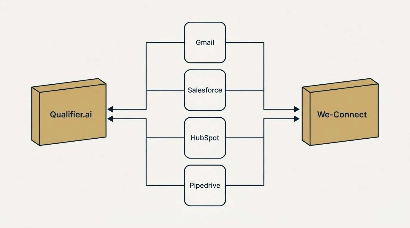 Integration flow: Integration Ecosystem (Qualifier.ai, We-Connect, Gmail, Salesforce)