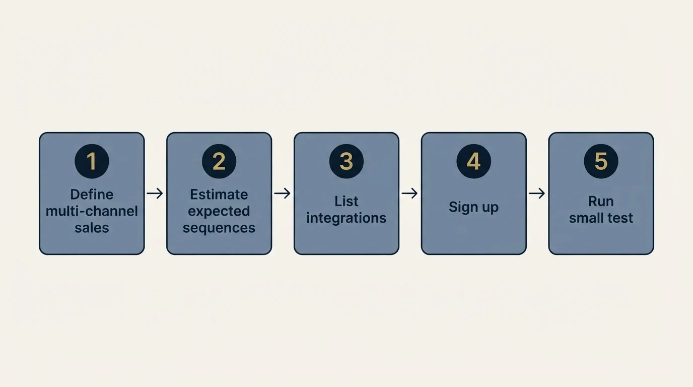Step sequence: Getting Started Checklist (Define multi-channel sales, Estimate expected sequences, List integrations, Sign up)
