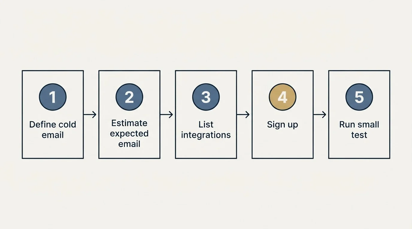 Step sequence: Getting Started Checklist (Define cold email, Estimate expected email, List integrations, Sign up)