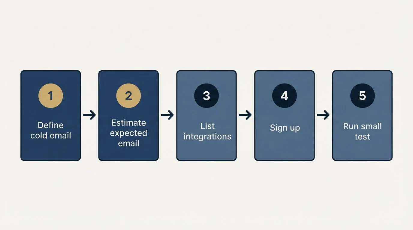 Step sequence: Getting Started Checklist (Define cold email, Estimate expected email, List integrations, Sign up)
