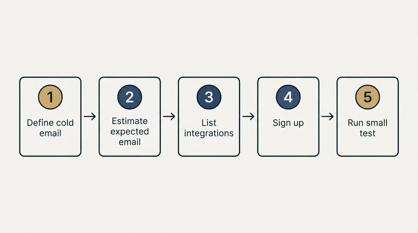 Step sequence: Getting Started Checklist (Define cold email, Estimate expected email, List integrations, Sign up)