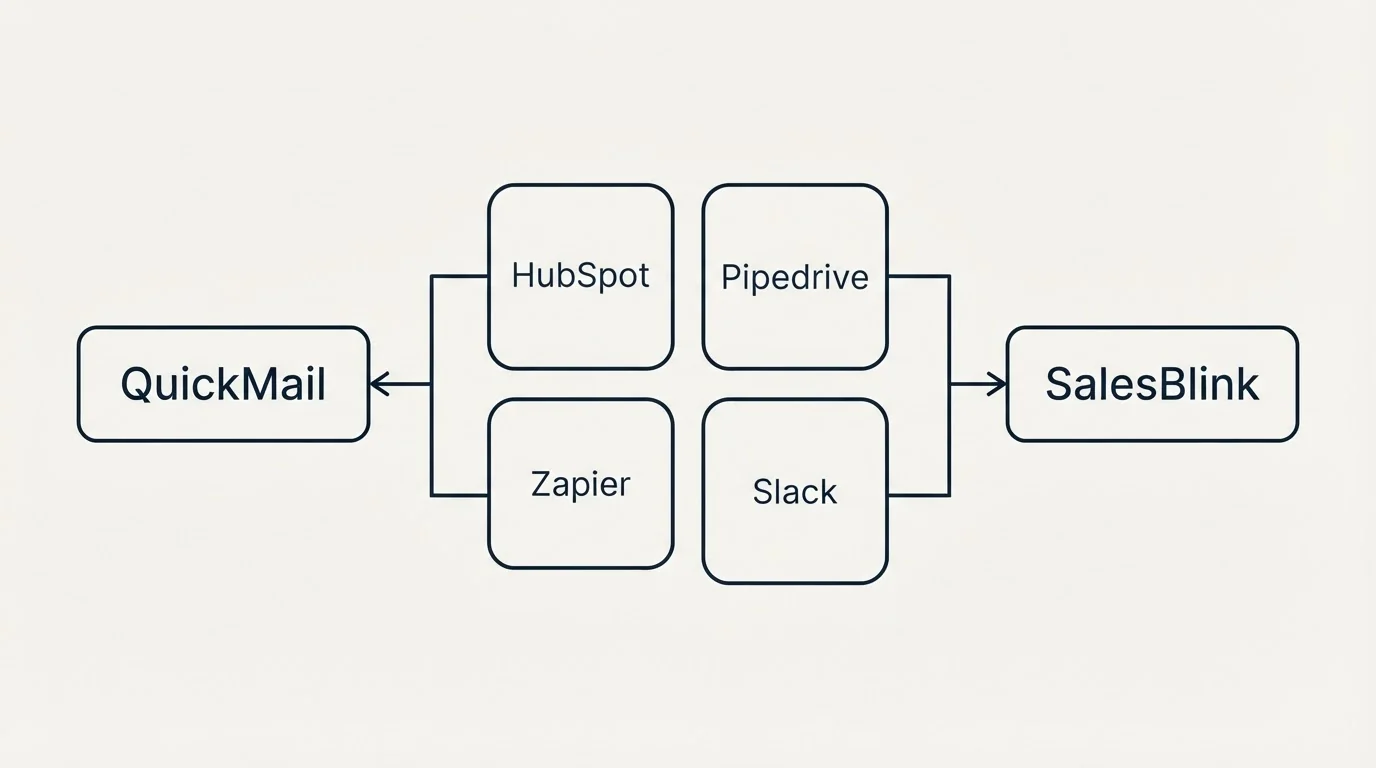 Integration schematic: Integration Ecosystem (QuickMail, SalesBlink, HubSpot, Pipedrive)