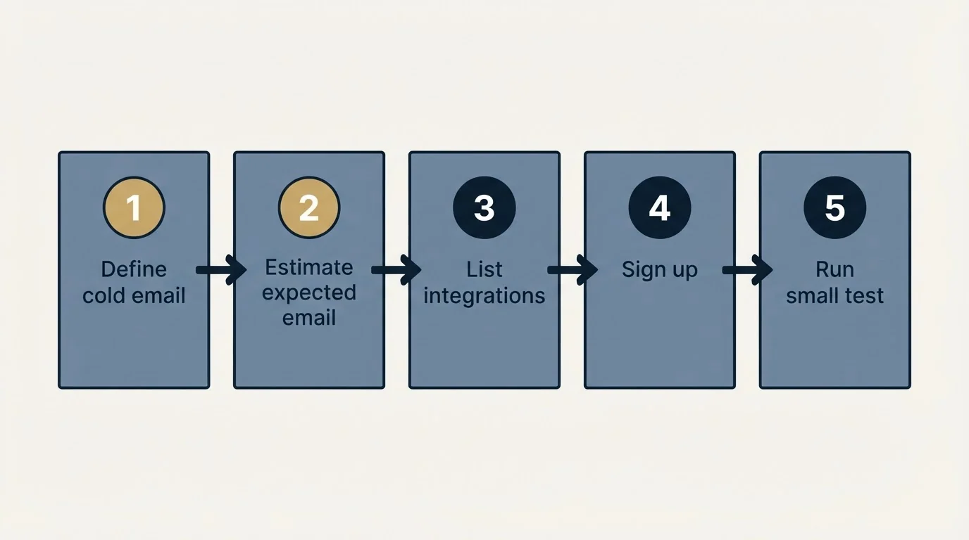 Step sequence: Getting Started Checklist (Define cold email, Estimate expected email, List integrations, Sign up)