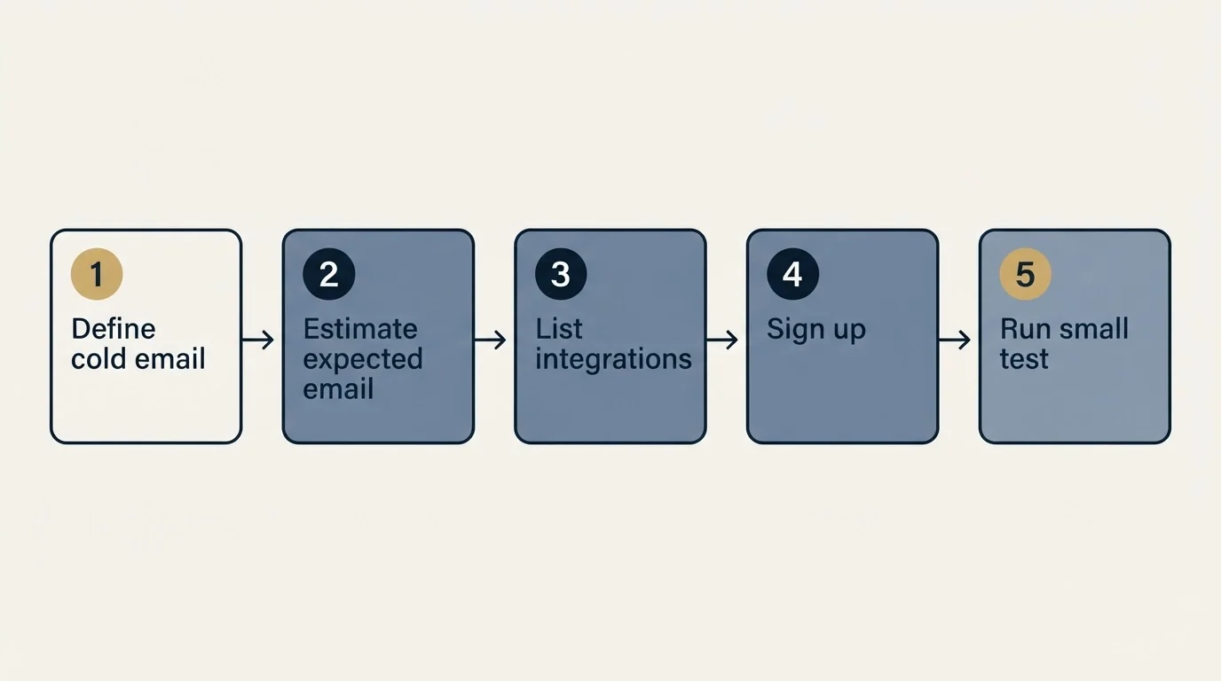 Step sequence: Getting Started Checklist (Define cold email, Estimate expected email, List integrations, Sign up)