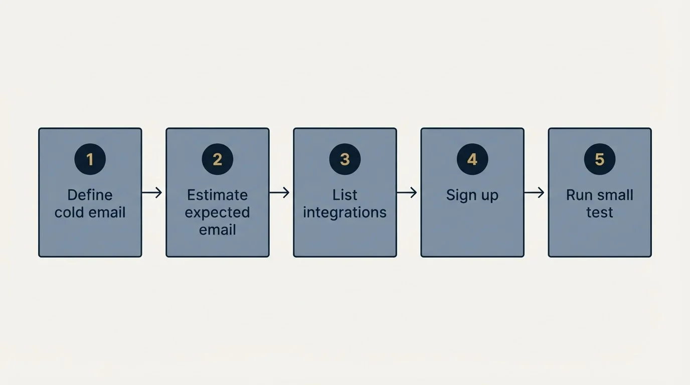 Step sequence: Getting Started Checklist (Define cold email, Estimate expected email, List integrations, Sign up)