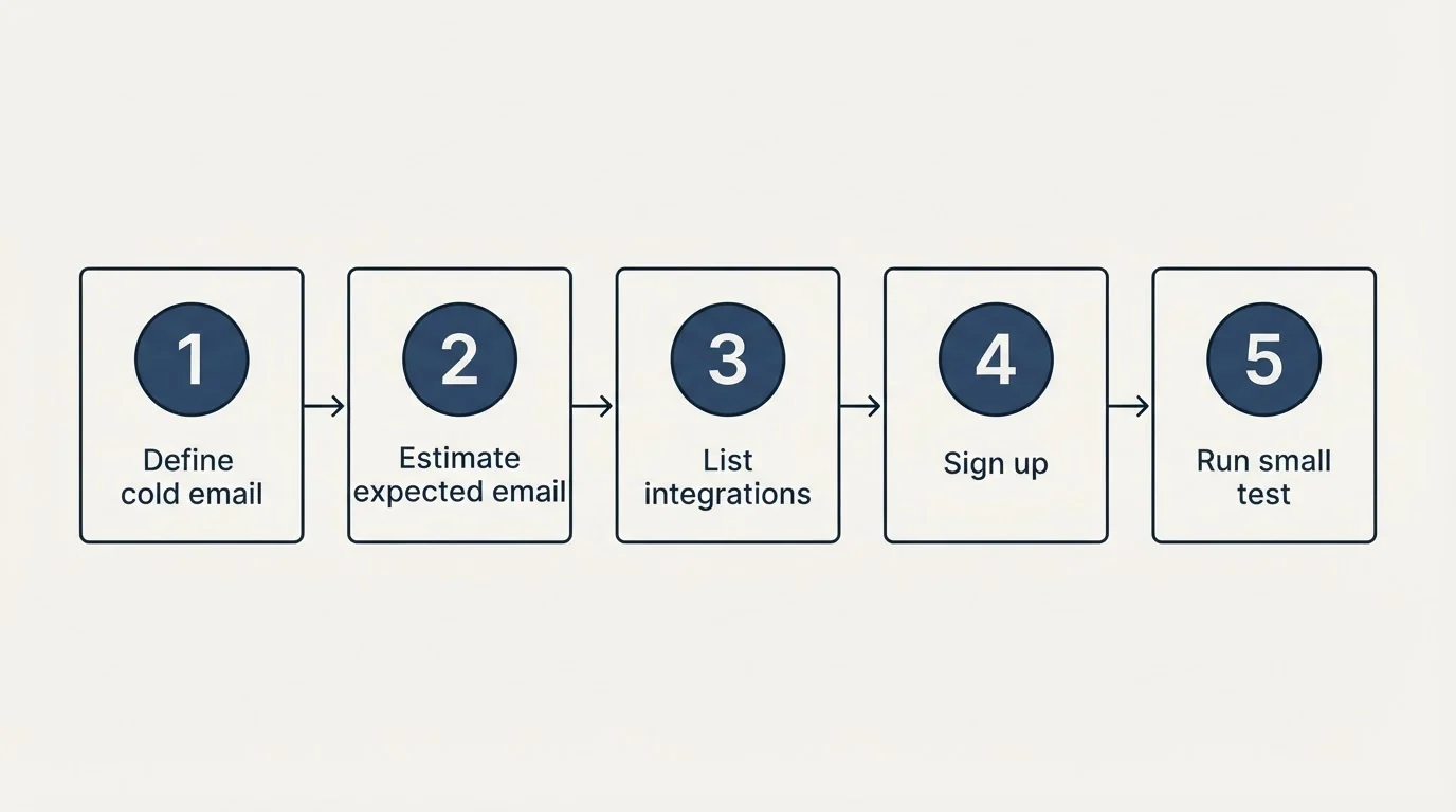 Step sequence: Getting Started Checklist (Define cold email, Estimate expected email, List integrations, Sign up)