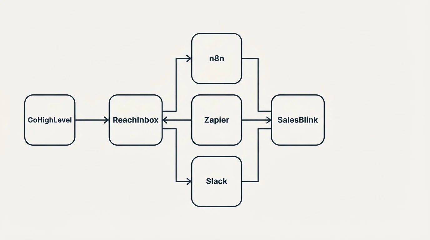 Integration flow: Integration Ecosystem (ReachInbox, SalesBlink, n8n, Zapier)