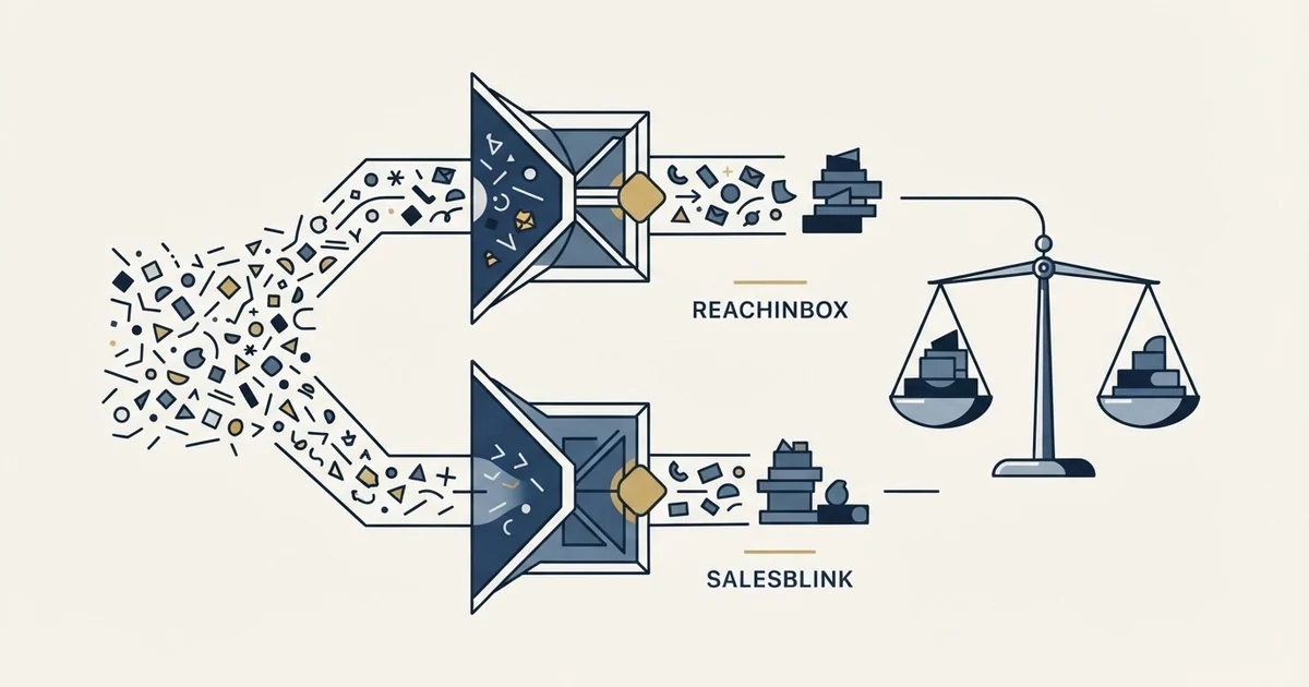 Editorial illustration for ReachInbox vs SalesBlink