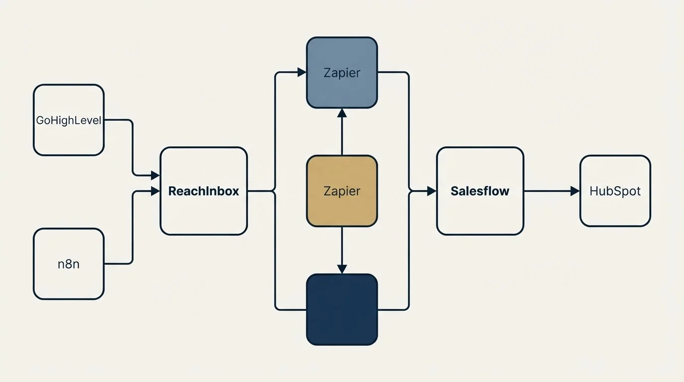 Integration flow: Integration Ecosystem (ReachInbox, Salesflow, Zapier, GoHighLevel)