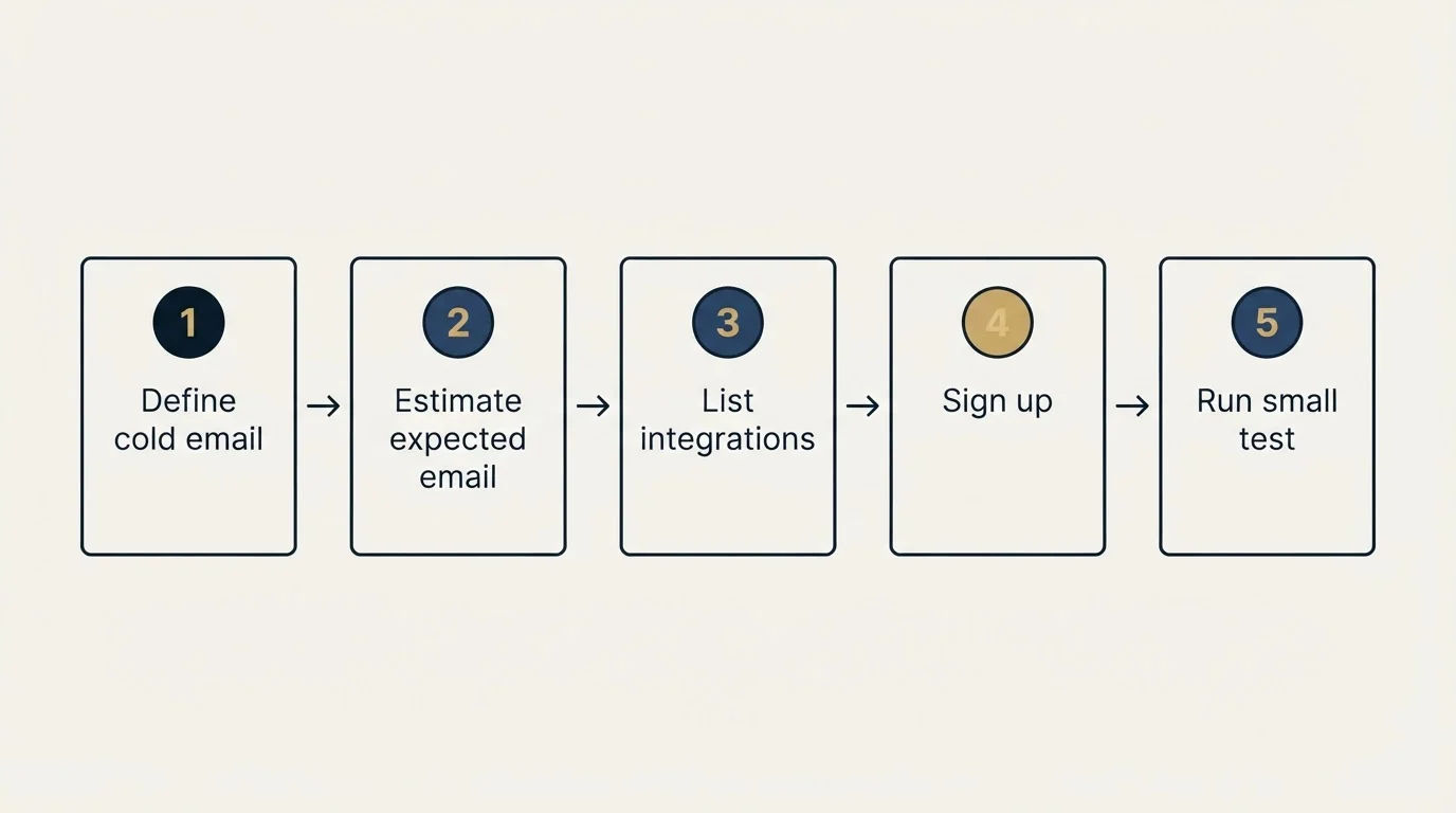 Step sequence: Getting Started Checklist (Define cold email, Estimate expected email, List integrations, Sign up)