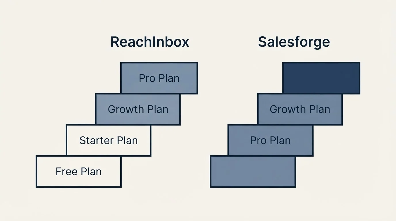 Pricing ladder: Pricing Comparison (ReachInbox, Salesforge, Free Plan, Pro Plan)