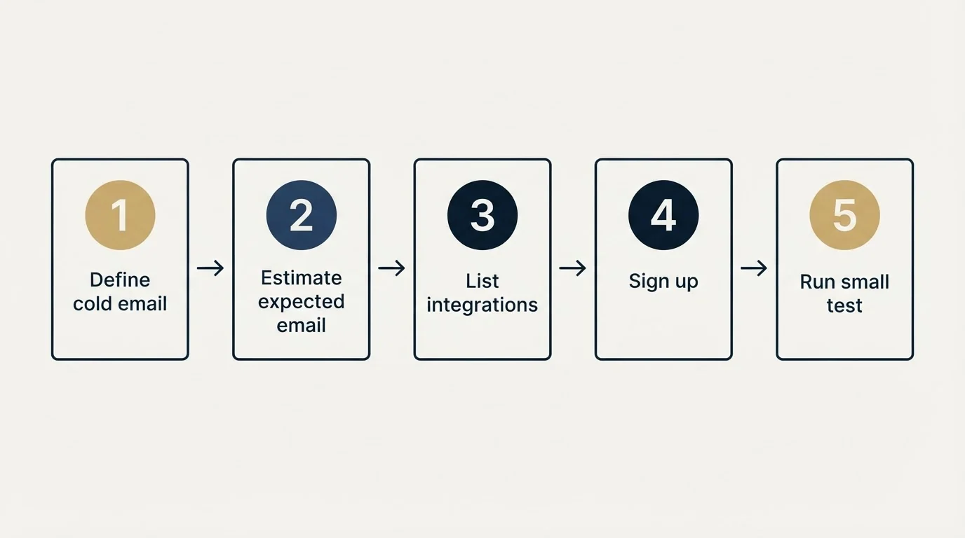 Step sequence: Getting Started Checklist (Define cold email, Estimate expected email, List integrations, Sign up)