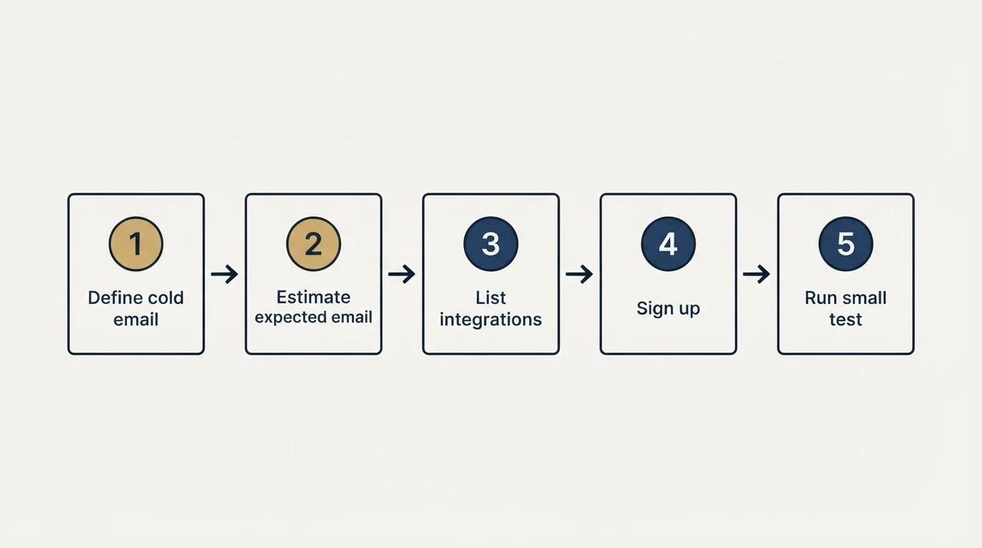 Step sequence: Getting Started Checklist (Define cold email, Estimate expected email, List integrations, Sign up)
