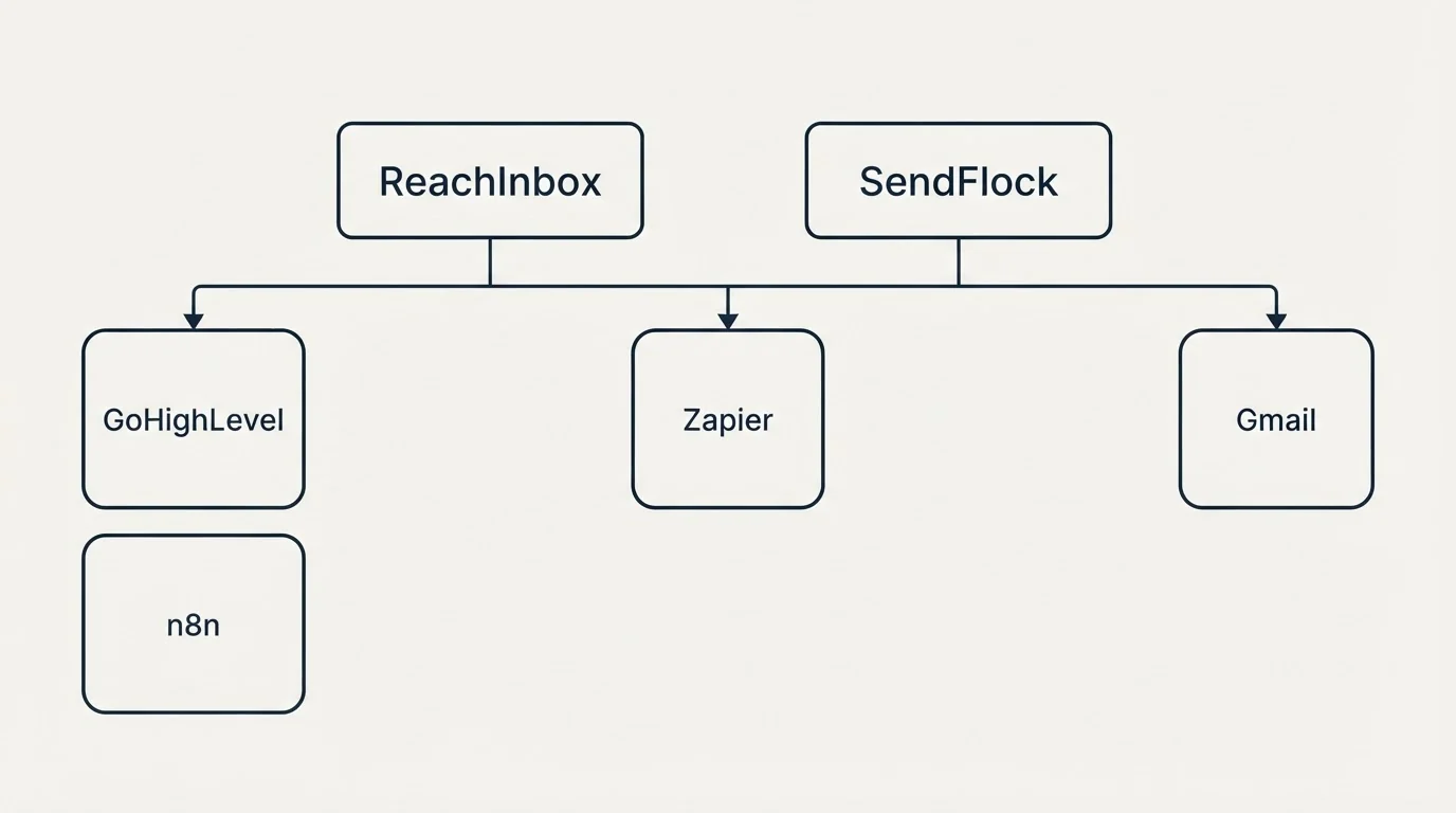 Integration grid: Integration Ecosystem (ReachInbox, SendFlock, Zapier, GoHighLevel)