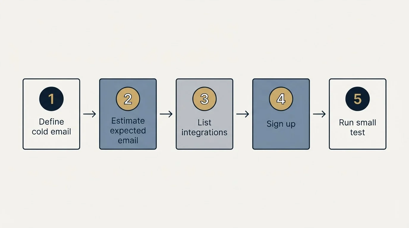 Step sequence: Getting Started Checklist (Define cold email, Estimate expected email, List integrations, Sign up)