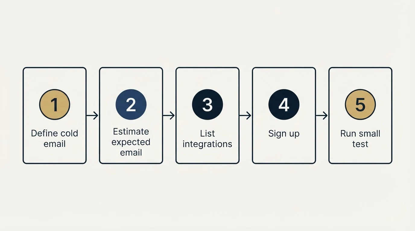 Step sequence: Getting Started Checklist (Define cold email, Estimate expected email, List integrations, Sign up)