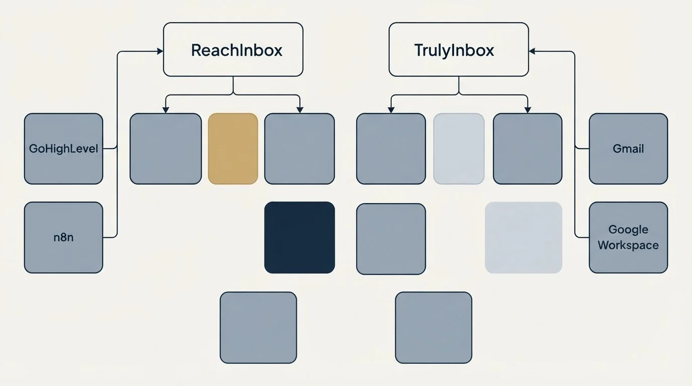 Integration grid: Integration Ecosystem (ReachInbox, TrulyInbox, GoHighLevel, Gmail)