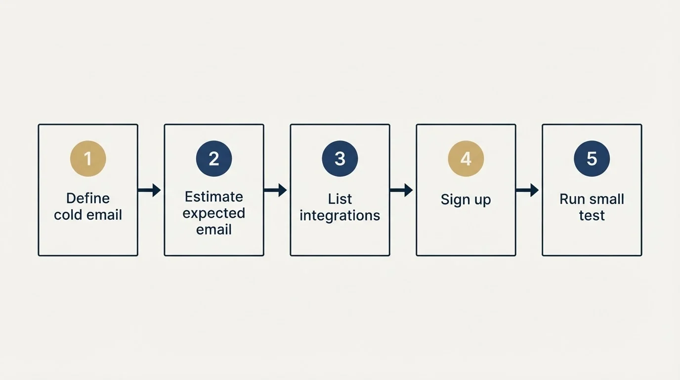 Step sequence: Getting Started Checklist (Define cold email, Estimate expected email, List integrations, Sign up)