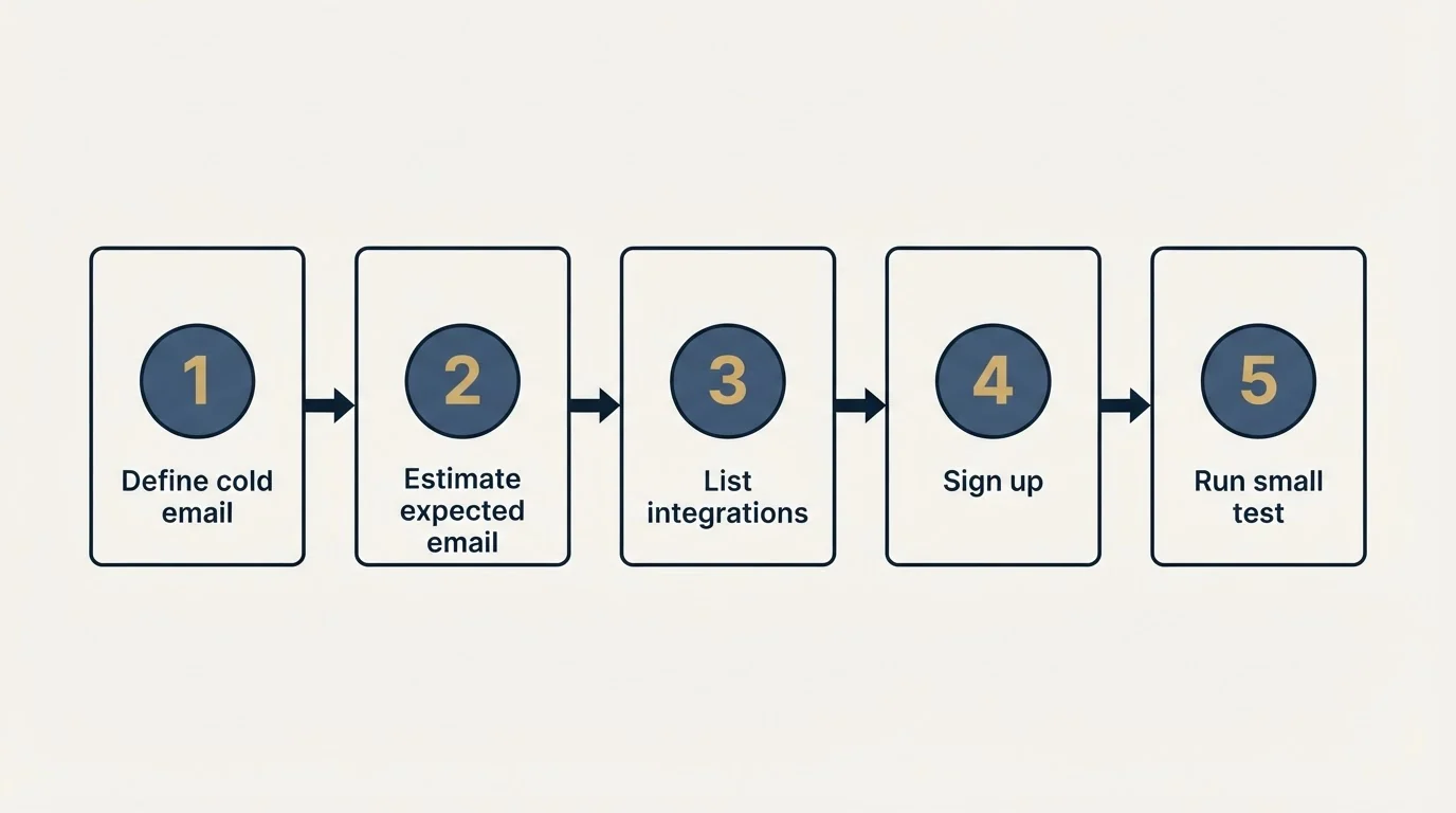 Step sequence: Getting Started Checklist (Define cold email, Estimate expected email, List integrations, Sign up)
