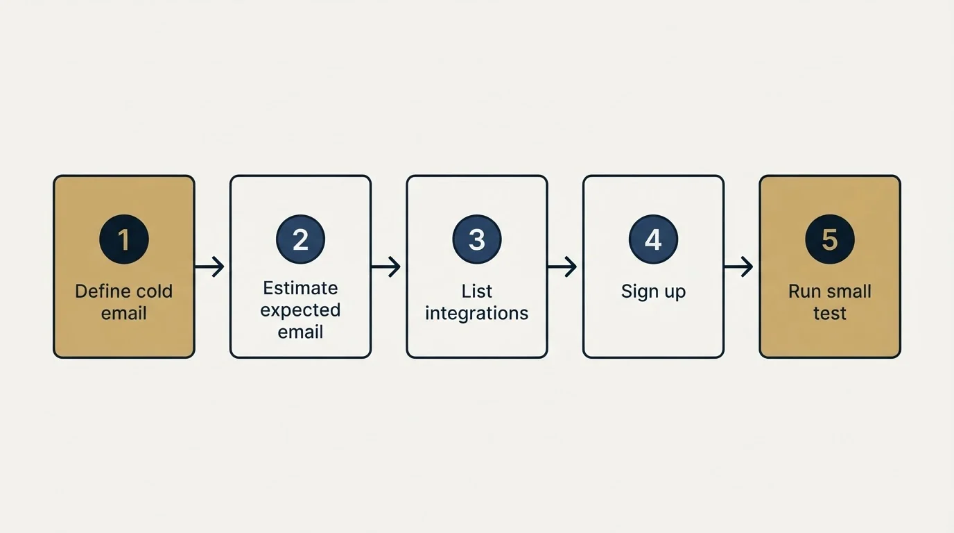 Step sequence: Getting Started Checklist (Define cold email, Estimate expected email, List integrations, Sign up)
