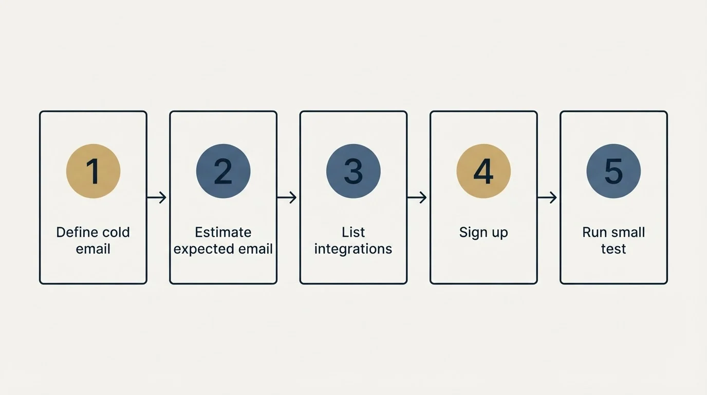 Step sequence: Getting Started Checklist (Define cold email, Estimate expected email, List integrations, Sign up)