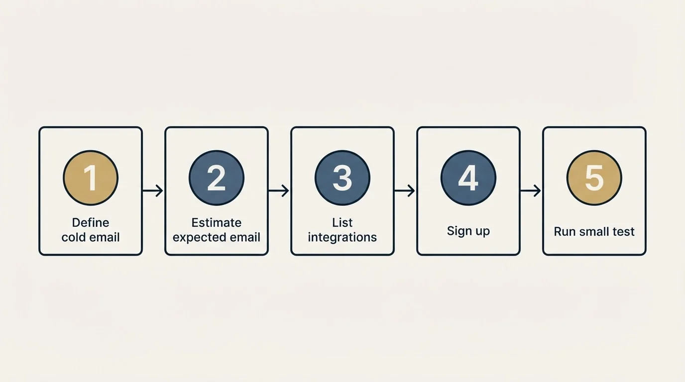 Step sequence: Getting Started Checklist (Define cold email, Estimate expected email, List integrations, Sign up)