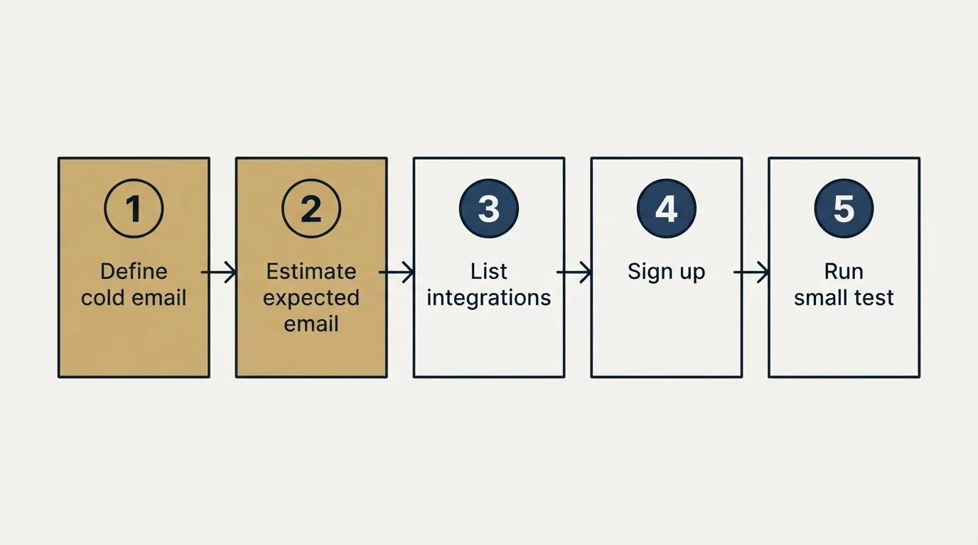 Step sequence: Getting Started Checklist (Define cold email, Estimate expected email, List integrations, Sign up)