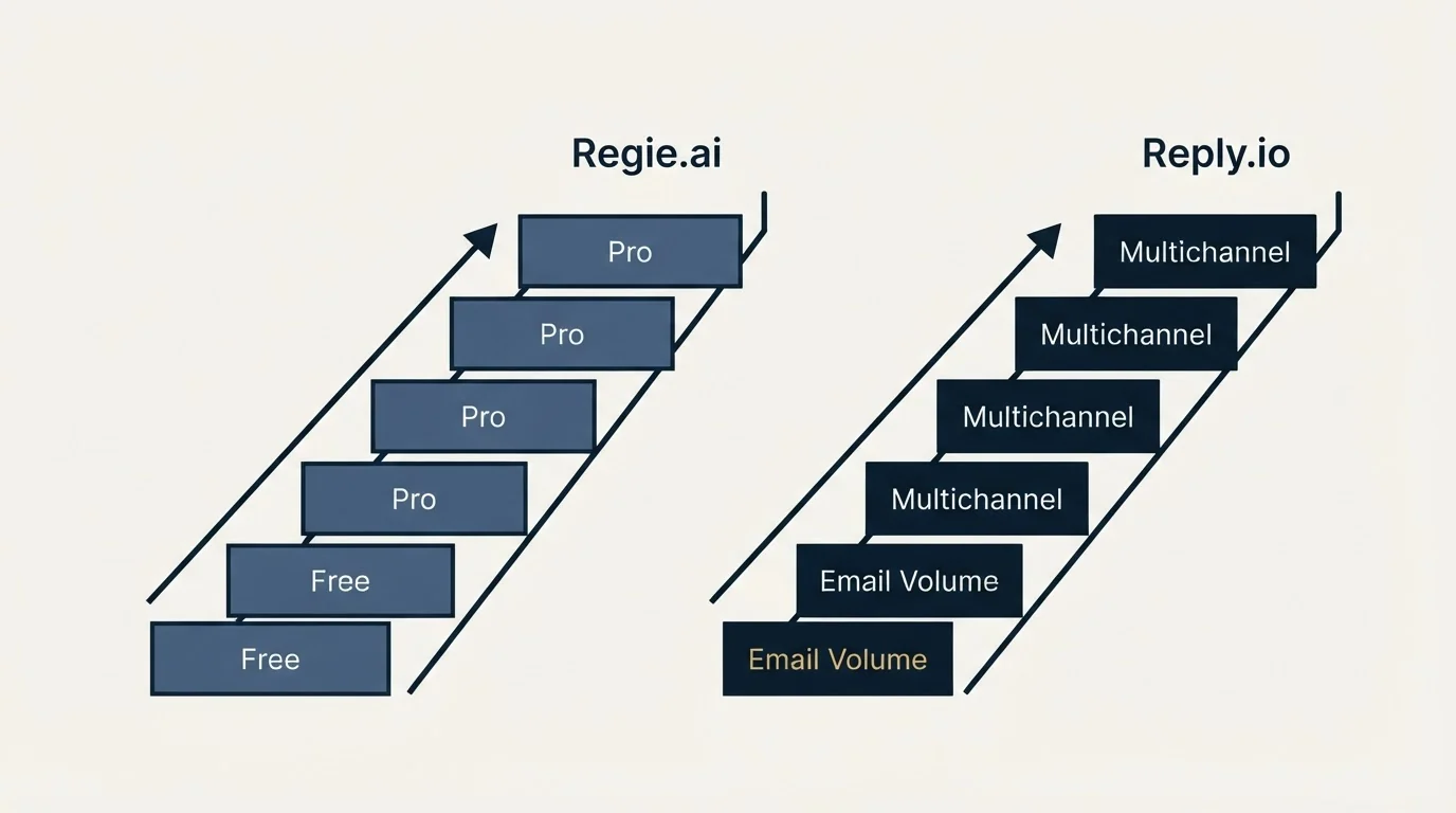 Pricing ladder: Pricing Comparison (Regie.ai, Reply.io, Free, Email Volume)