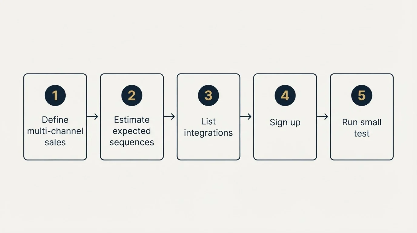 Step sequence: Getting Started Checklist (Define multi-channel sales, Estimate expected sequences, List integrations, Sign up)