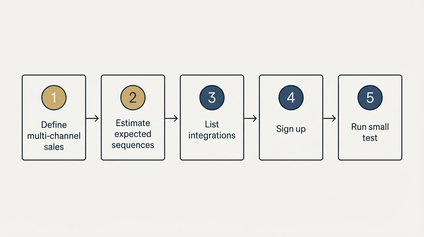 Step sequence: Getting Started Checklist (Define multi-channel sales, Estimate expected sequences, List integrations, Sign up)