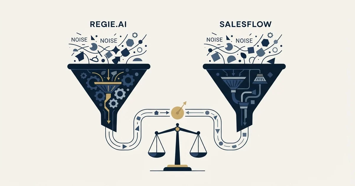 Editorial illustration for Regie.ai vs Salesflow