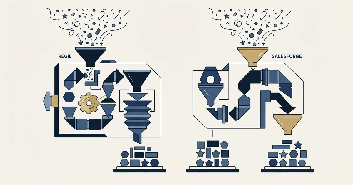 Editorial illustration for Regie.ai vs Salesforge