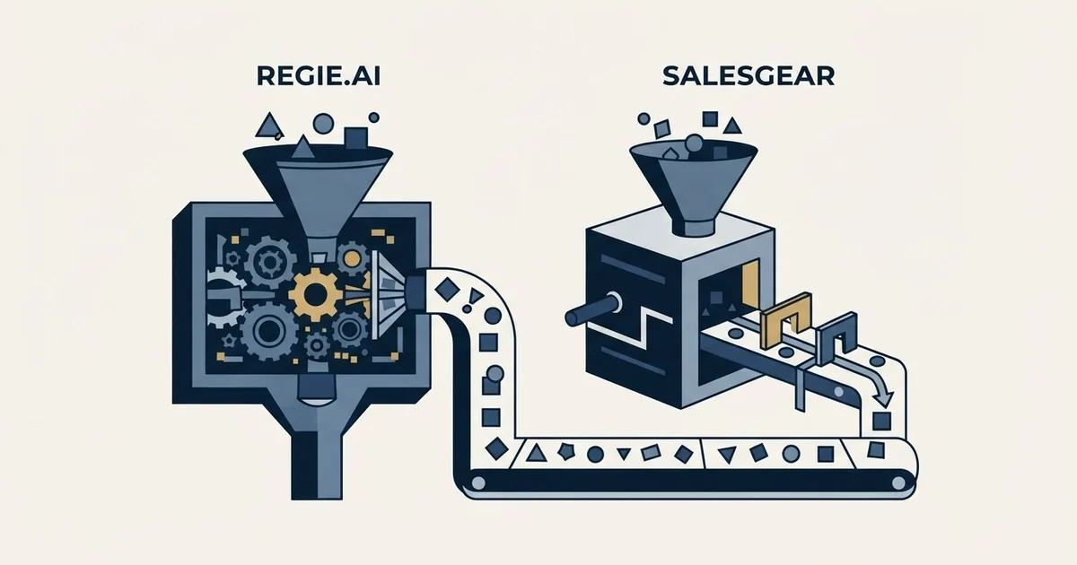 Editorial illustration for Regie.ai vs Salesgear