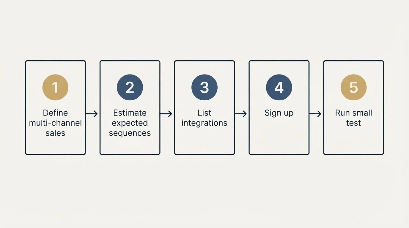 Step sequence: Getting Started Checklist (Define multi-channel sales, Estimate expected sequences, List integrations, Sign up)