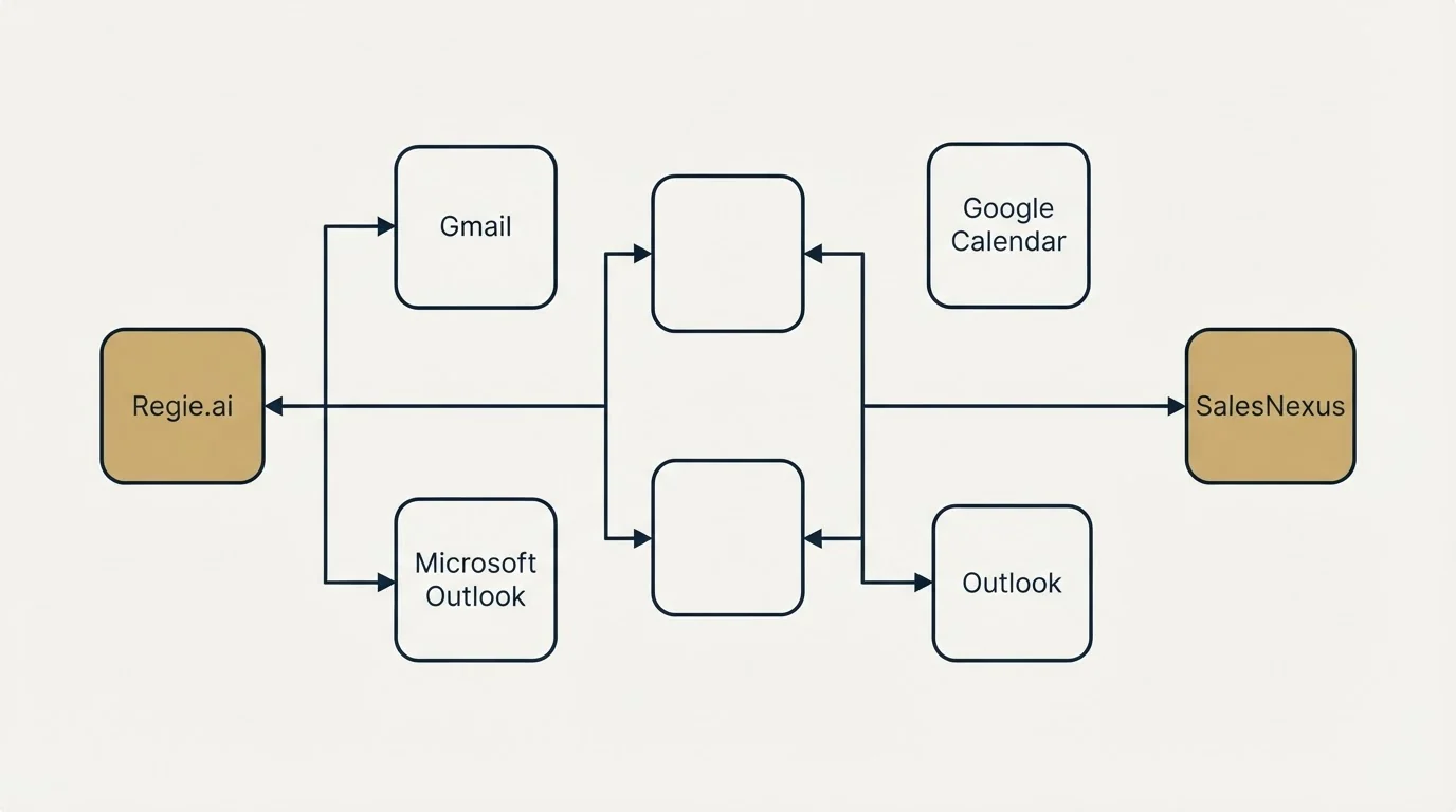 Integration flow: Integration Ecosystem (Regie.ai, SalesNexus, Gmail, Google Calendar)