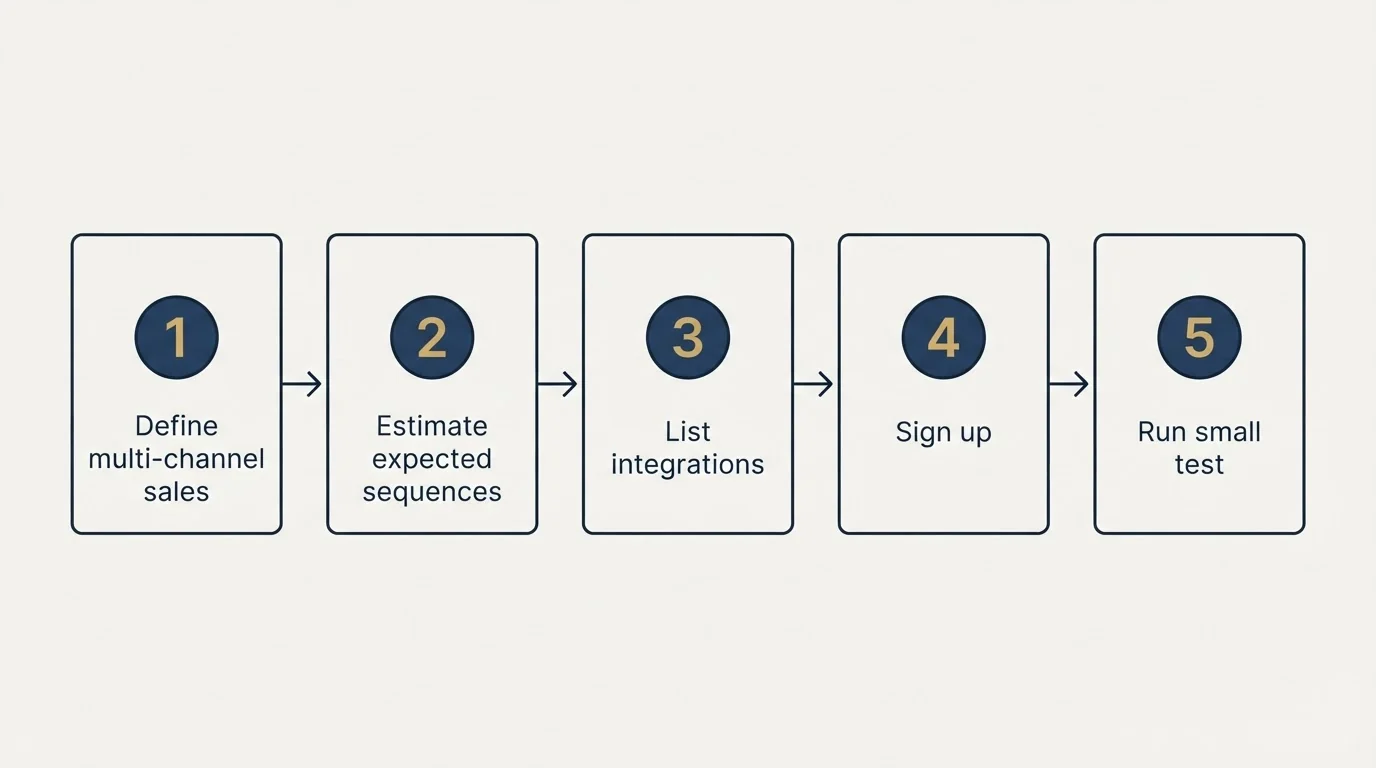Step sequence: Getting Started Checklist (Define multi-channel sales, Estimate expected sequences, List integrations, Sign up)