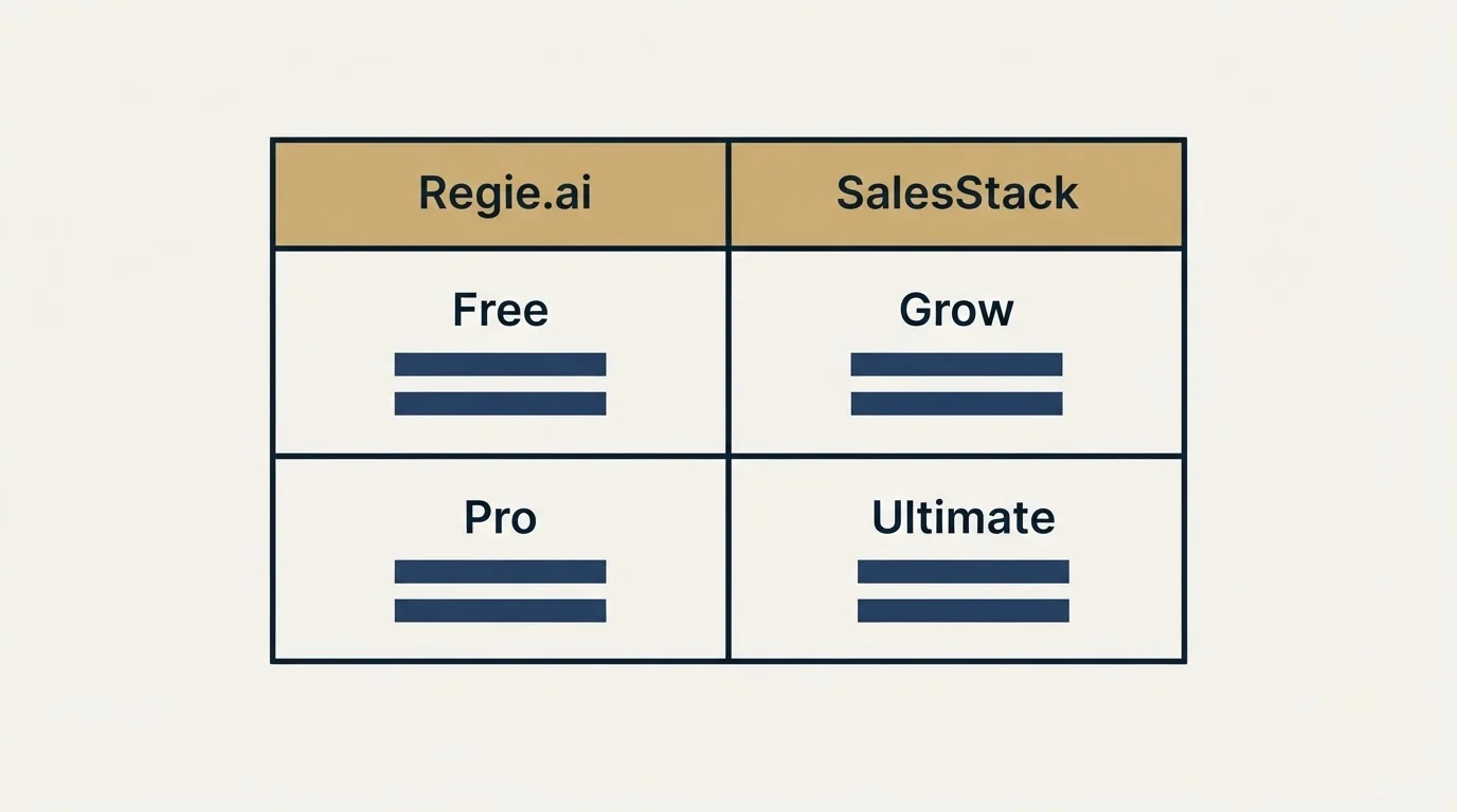 Pricing table: Pricing Comparison (Regie.ai, SalesStack, Free, Grow)