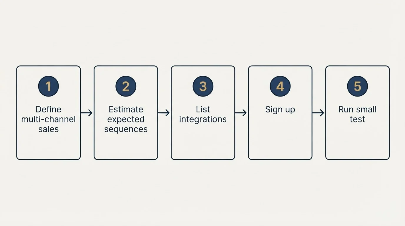 Step sequence: Getting Started Checklist (Define multi-channel sales, Estimate expected sequences, List integrations, Sign up)