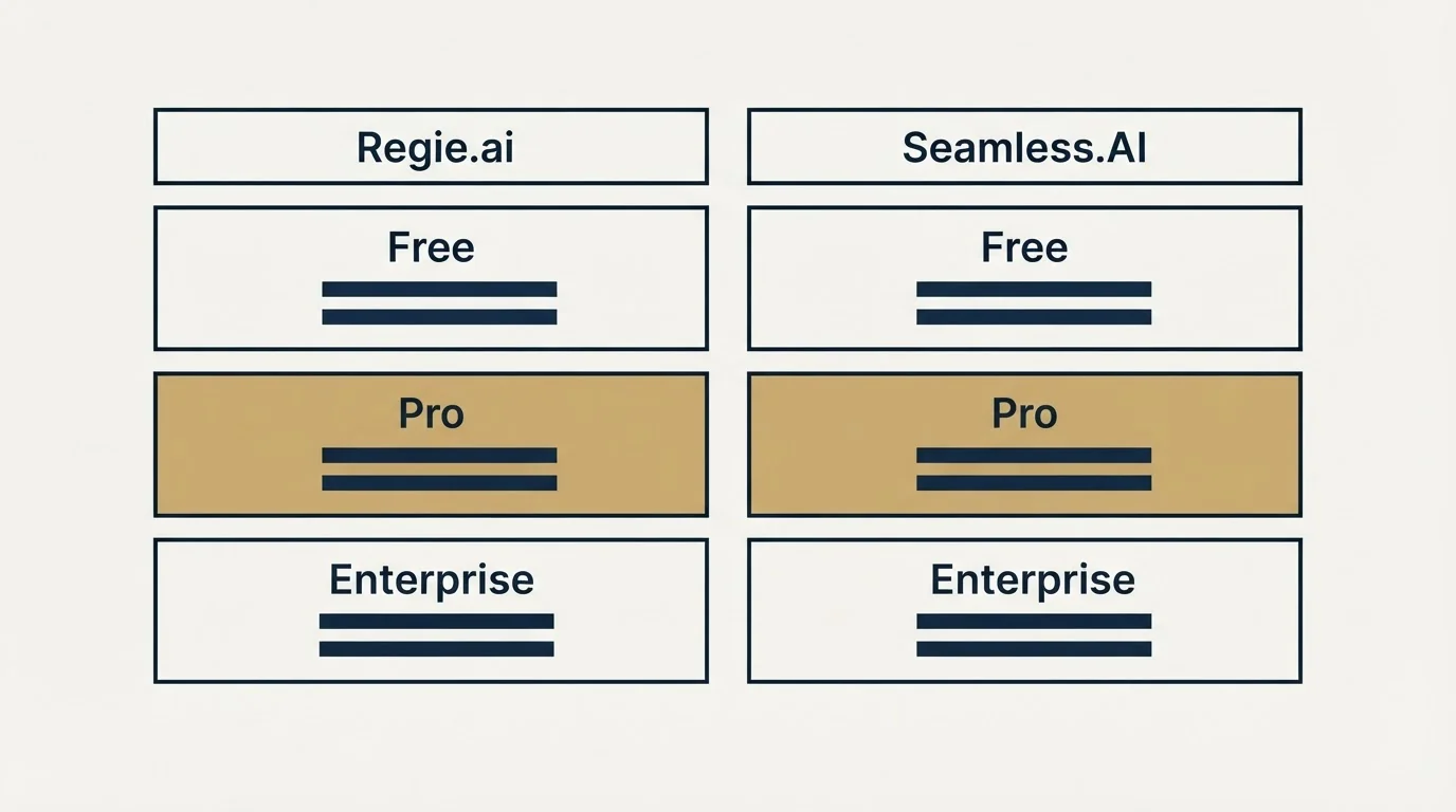 Pricing table: Pricing Comparison (Regie.ai, Seamless.AI, Free, Pro)