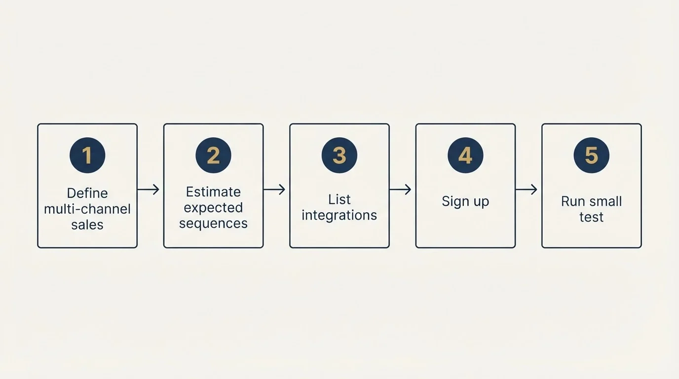 Step sequence: Getting Started Checklist (Define multi-channel sales, Estimate expected sequences, List integrations, Sign up)