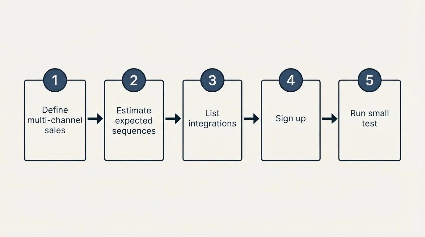 Step sequence: Getting Started Checklist (Define multi-channel sales, Estimate expected sequences, List integrations, Sign up)