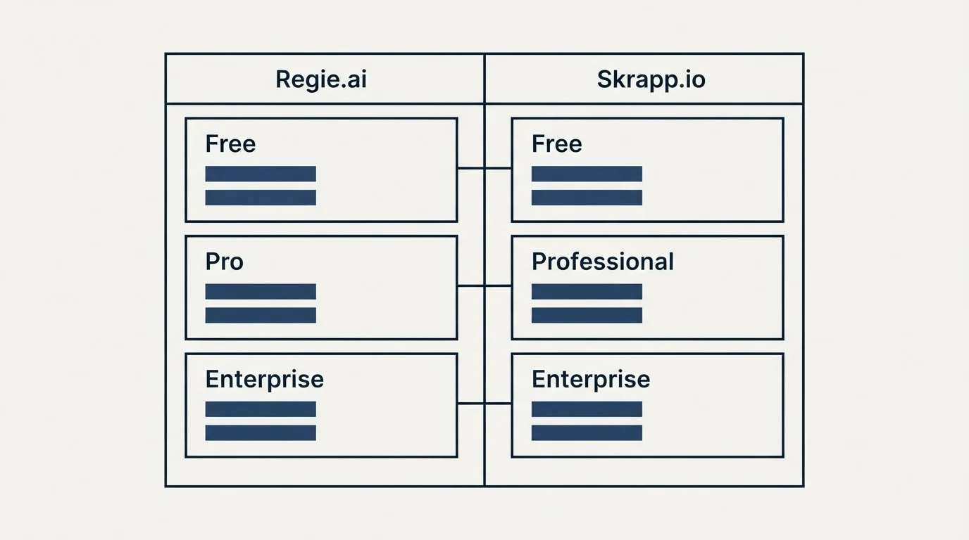 Pricing table: Pricing Comparison (Regie.ai, Skrapp.io, Free, Pro)