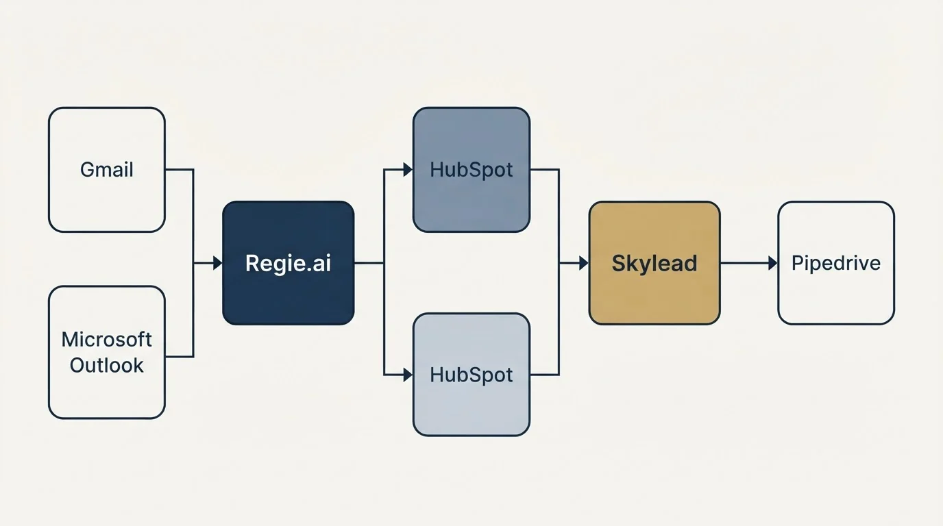 Integration flow: Integration Ecosystem (Regie.ai, Skylead, HubSpot, Gmail)