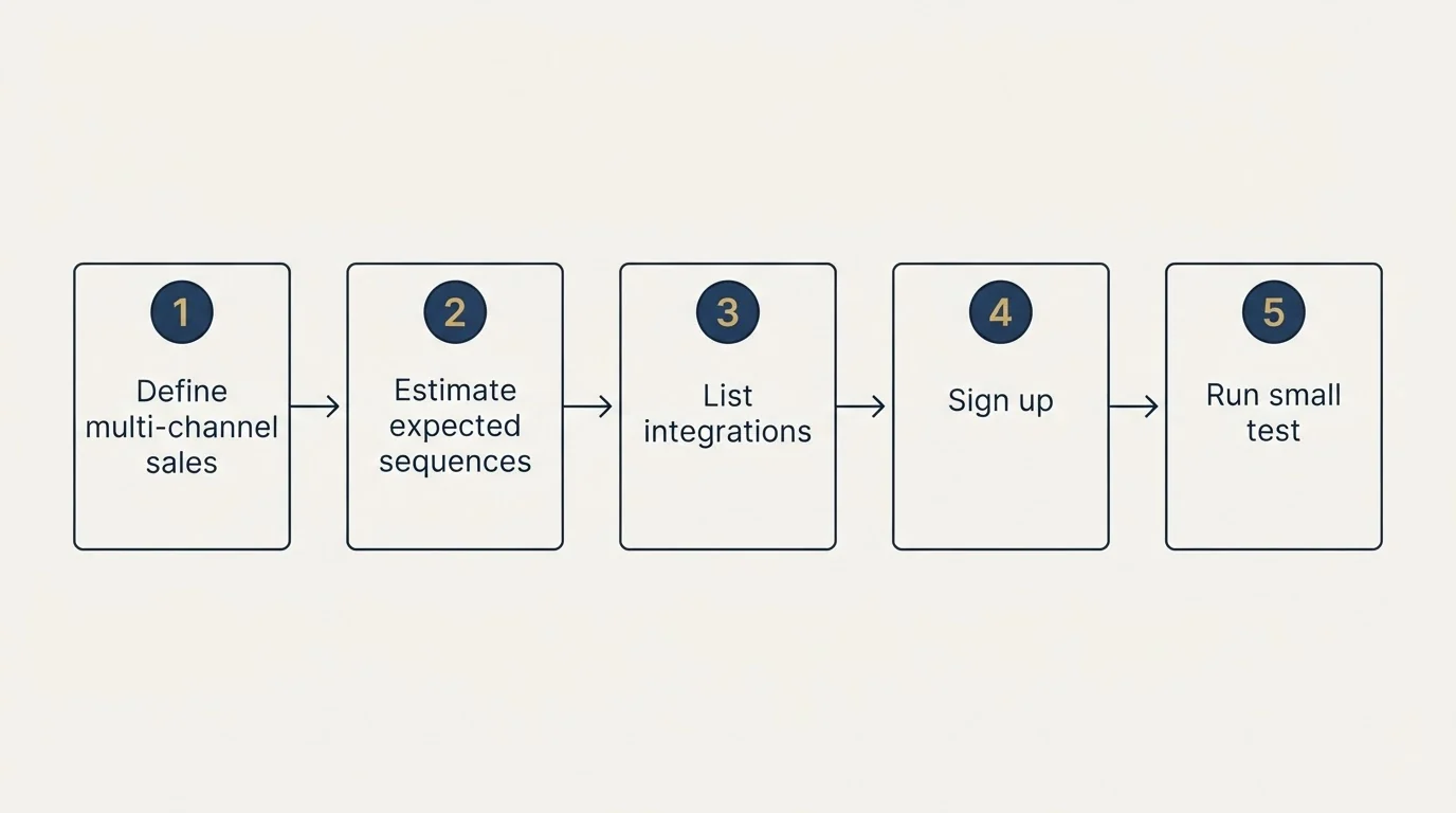 Step sequence: Getting Started Checklist (Define multi-channel sales, Estimate expected sequences, List integrations, Sign up)