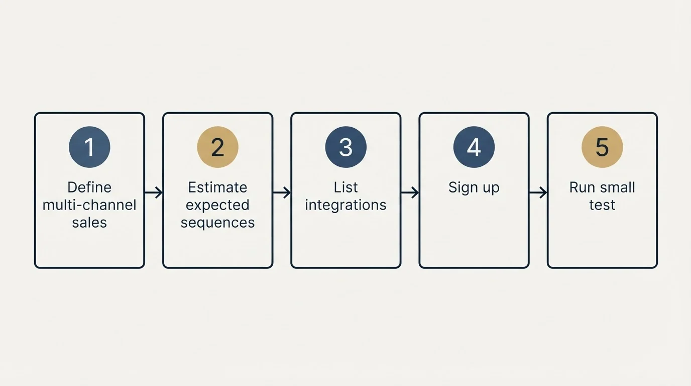 Step sequence: Getting Started Checklist (Define multi-channel sales, Estimate expected sequences, List integrations, Sign up)