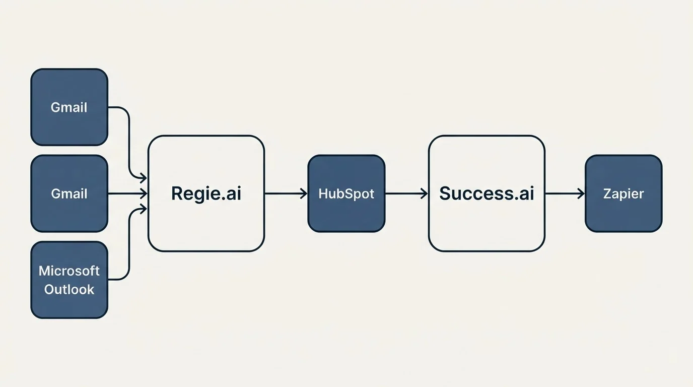 Integration schematic: Integration Ecosystem (Regie.ai, Success.ai, HubSpot, Gmail)