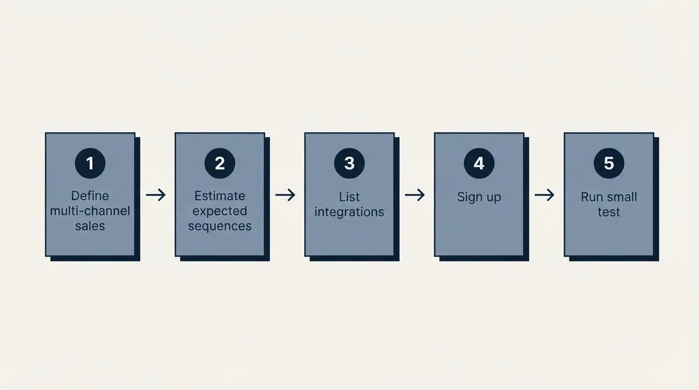 Step sequence: Getting Started Checklist (Define multi-channel sales, Estimate expected sequences, List integrations, Sign up)
