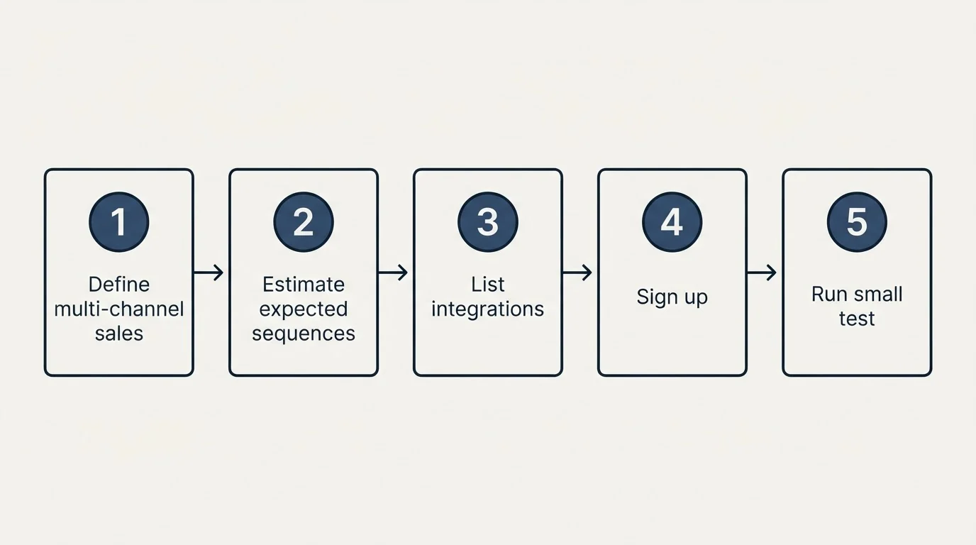 Step sequence: Getting Started Checklist (Define multi-channel sales, Estimate expected sequences, List integrations, Sign up)