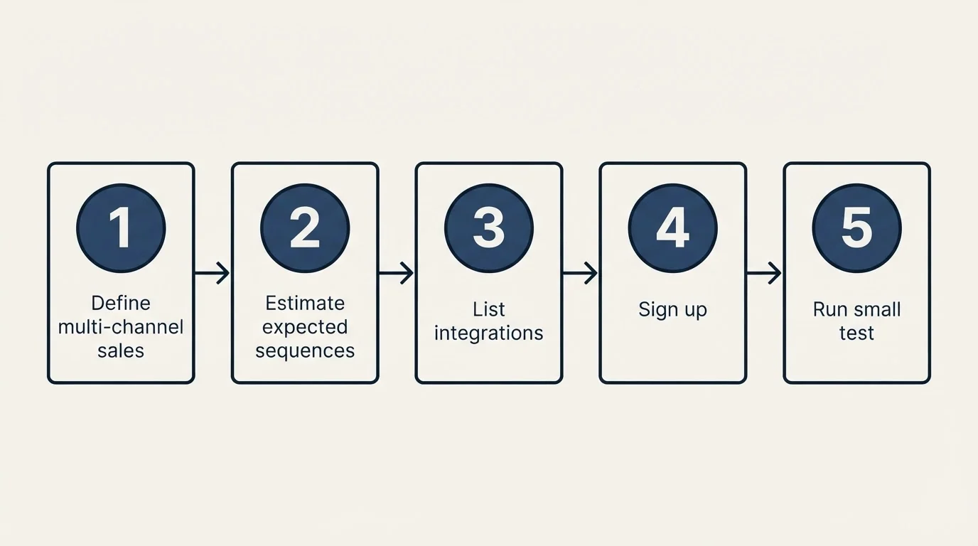 Step sequence: Getting Started Checklist (Define multi-channel sales, Estimate expected sequences, List integrations, Sign up)